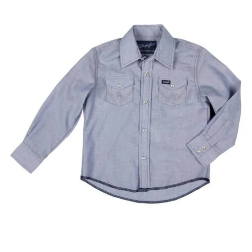 Wrangler Boys Cowboy Cut Blue Chambray Snap Shirt -Cowboy Essentials Shop 145836 default l
