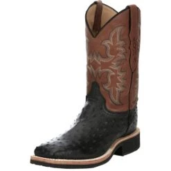 Justin Boots Men's AQHA Drover Black Full Quill Ostrich 11 In Oak Cowhide Top Crepe Sole Cowboy Boot