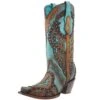 Corral Women's Tan Embroidery-Turquoise Overlay 13 In Top Snip Toe Boot -Cowboy Essentials Shop 162540 default l