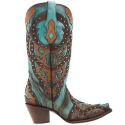 Corral Women's Tan Embroidery-Turquoise Overlay 13 In Top Snip Toe Boot -Cowboy Essentials Shop C3943 05
